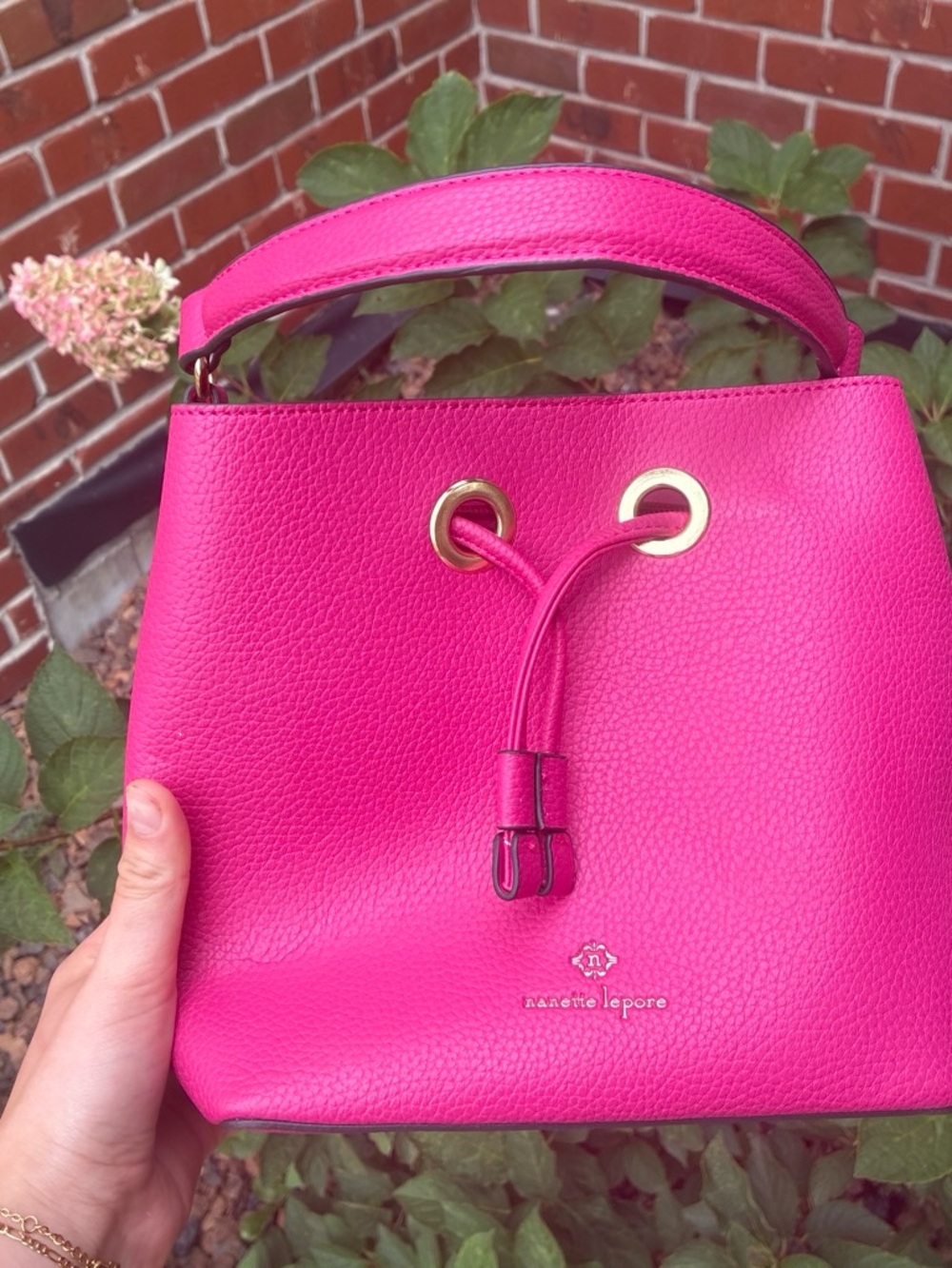 Nanette Lepore Vibrant Fuchsia Pebbled Leather Bucket Bag